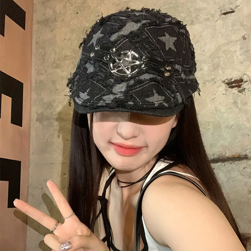 Punk Star Denim Beret Women Summer Newsboy Cap - Image 2