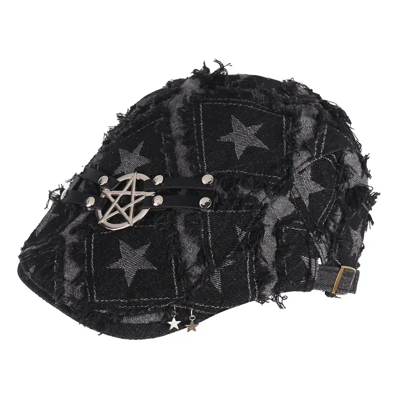 Punk Star Denim Beret Women Summer Newsboy Cap - Image 6