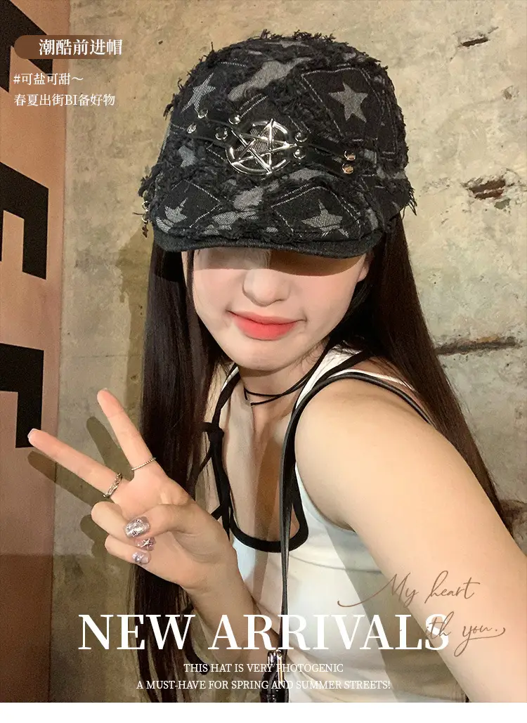 Punk Star Denim Beret Women Summer Newsboy Cap — feature 1