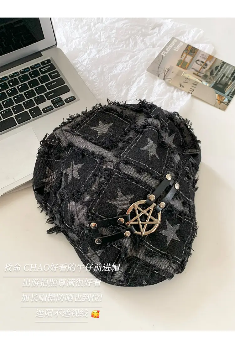Punk Star Denim Beret Women Summer Newsboy Cap — feature 11