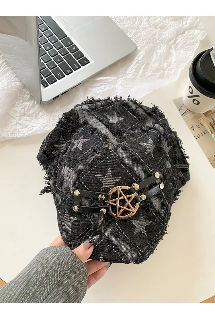 Punk Star Denim Beret Women Summer Newsboy Cap — feature 12