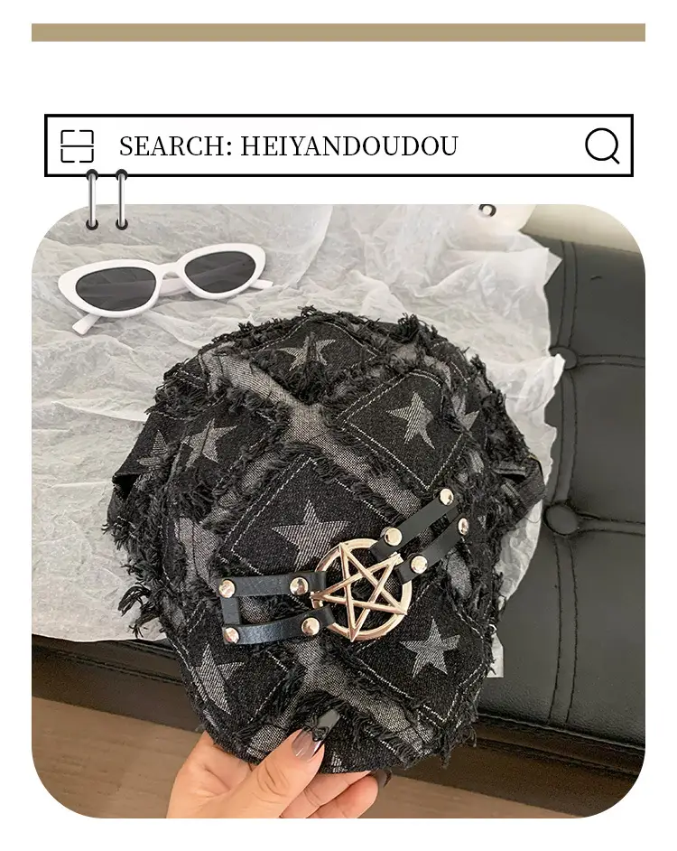 Punk Star Denim Beret Women Summer Newsboy Cap — feature 3