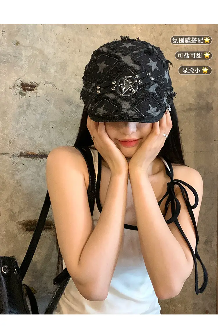 Punk Star Denim Beret Women Summer Newsboy Cap — feature 5