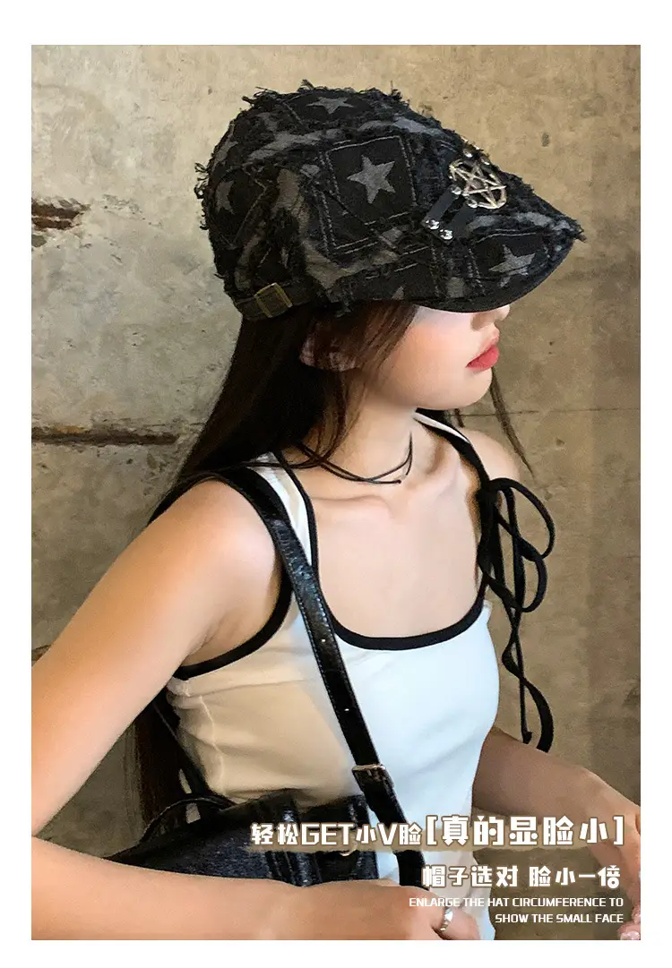 Punk Star Denim Beret Women Summer Newsboy Cap — feature 6