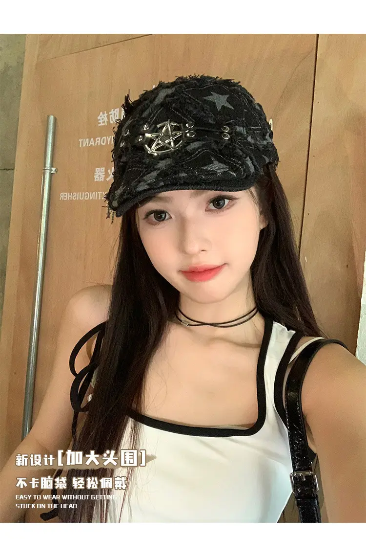 Punk Star Denim Beret Women Summer Newsboy Cap — feature 7