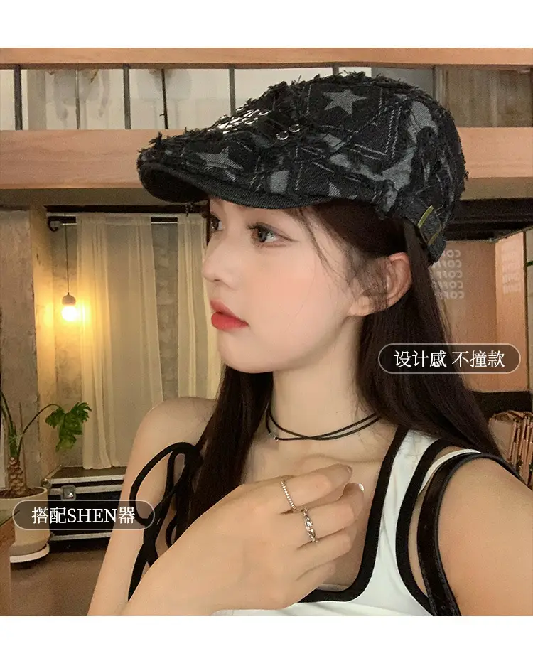 Punk Star Denim Beret Women Summer Newsboy Cap — feature 8