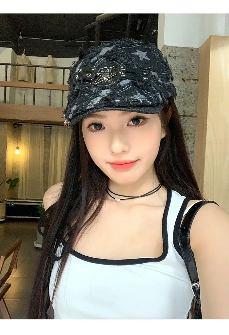 Punk Star Denim Beret Women Summer Newsboy Cap — feature 9