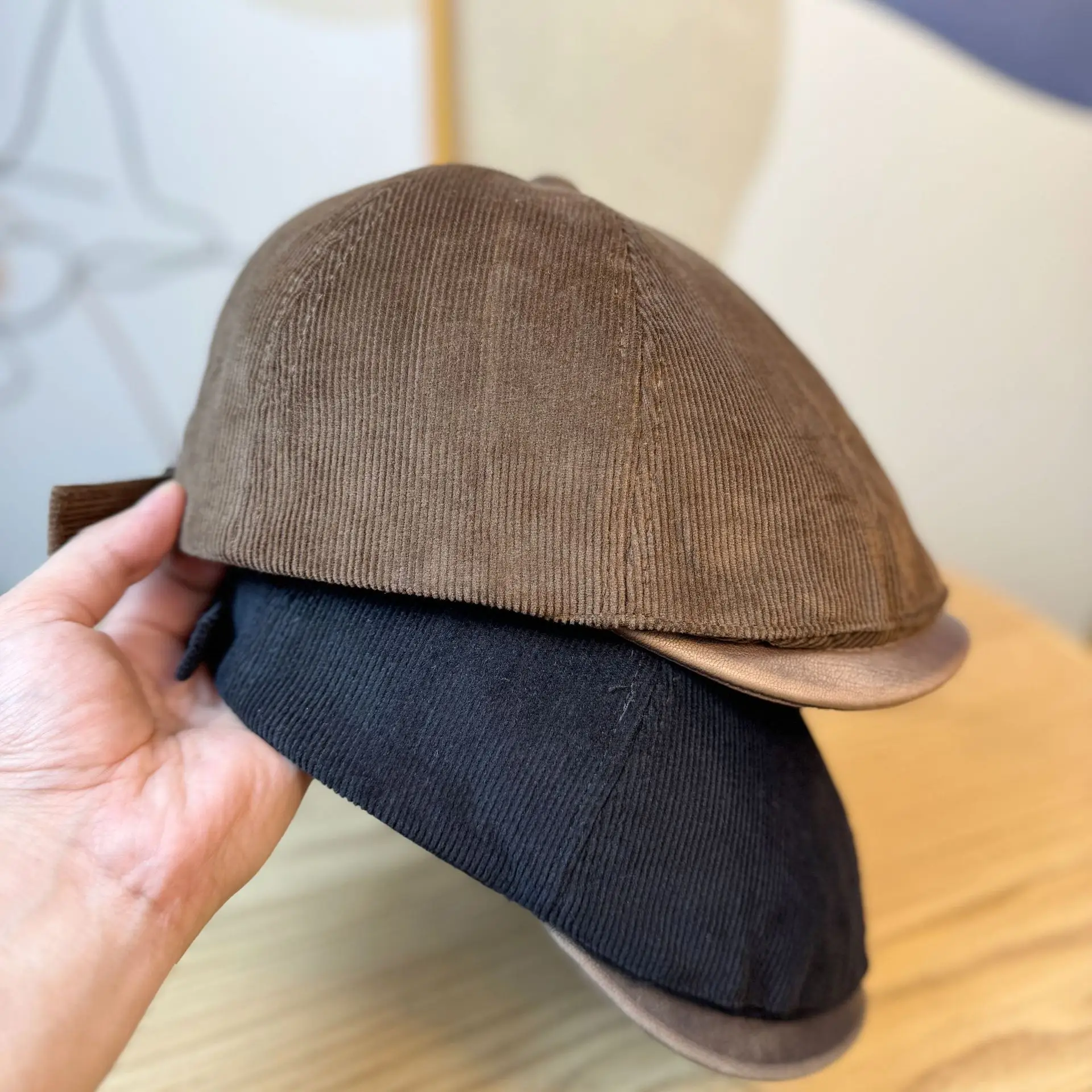 New Style Women's Brown Corduroy Brim Hat