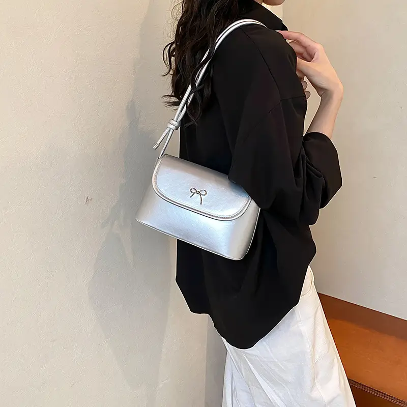 Korean Style Bow Bag for Women Silver Single Shoulder - Image 8