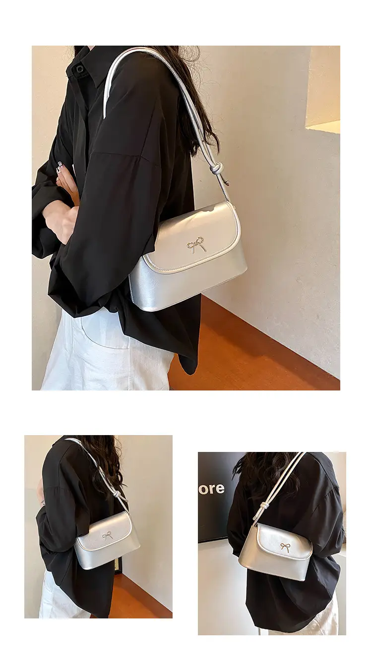 Korean Style Bow Bag for Women Silver Single Shoulder — feature 18