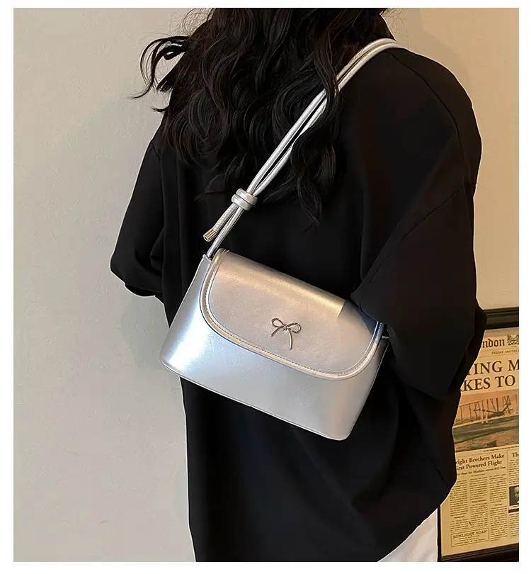 Korean Style Bow Bag for Women Silver Single Shoulder — feature 2