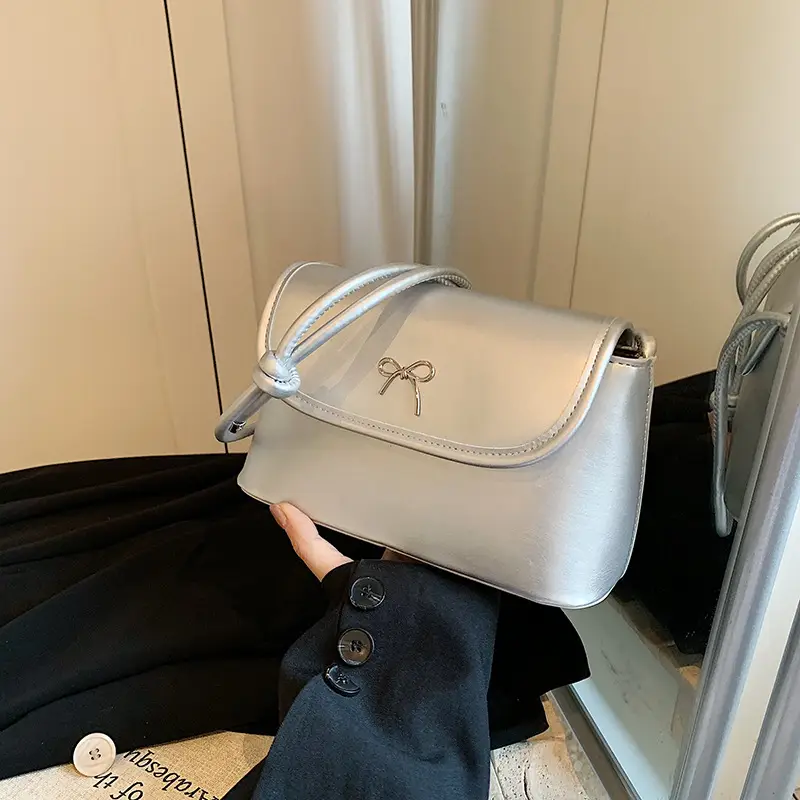 Korean Style Bow Bag for Women Silver Single Shoulder - Image 3