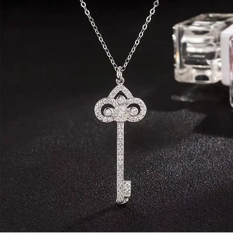 Women's Gold Snowflake Key Pendant Necklace with Diamond Chain — feature 11