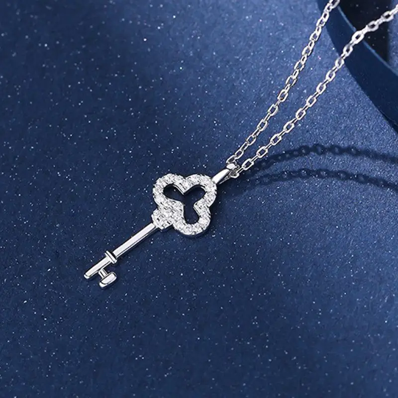 Women's Gold Snowflake Key Pendant Necklace with Diamond Chain — feature 12