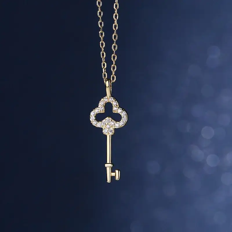 Women's Gold Snowflake Key Pendant Necklace with Diamond Chain — feature 13