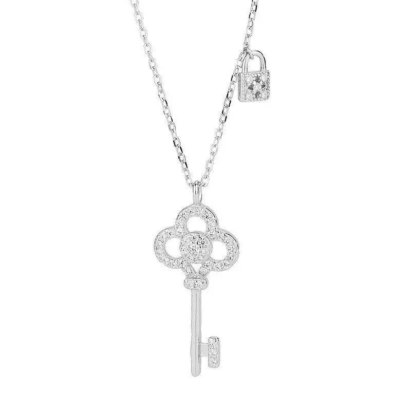 Women's Gold Snowflake Key Pendant Necklace with Diamond Chain — feature 4