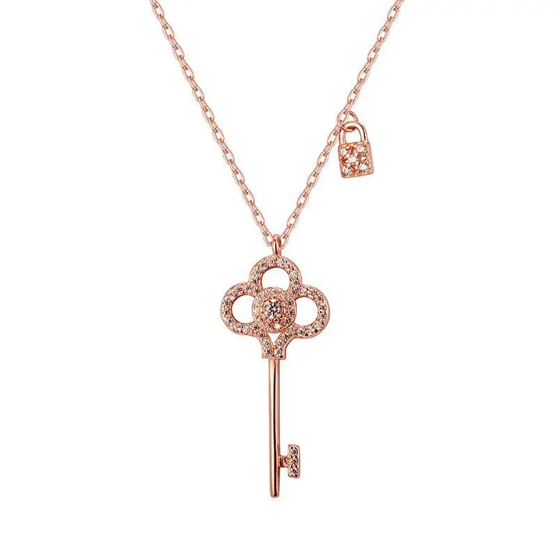 Women's Gold Snowflake Key Pendant Necklace with Diamond Chain — feature 7