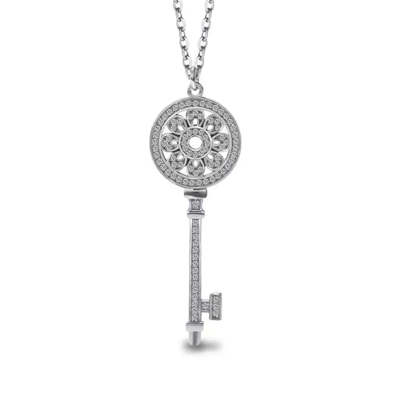 Women's Gold Snowflake Key Pendant Necklace with Diamond Chain — feature 9