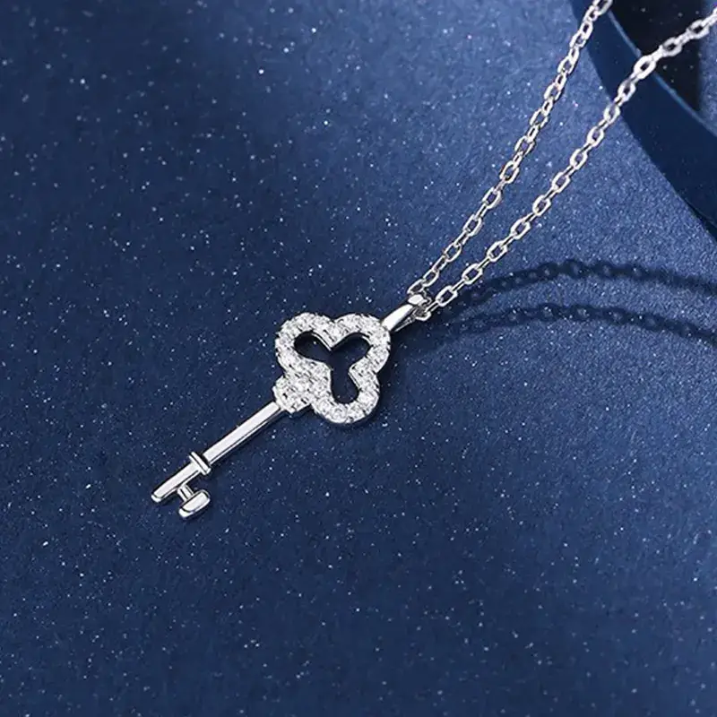 Women's Gold Snowflake Key Pendant Necklace with Diamond Chain