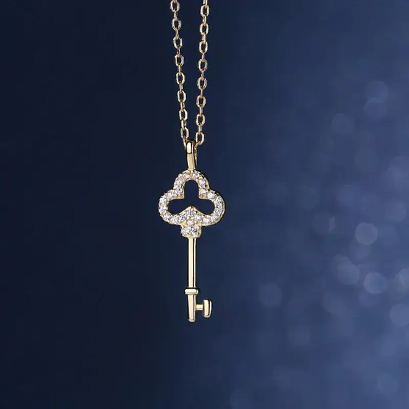 Women's Gold Snowflake Key Pendant Necklace with Diamond Chain