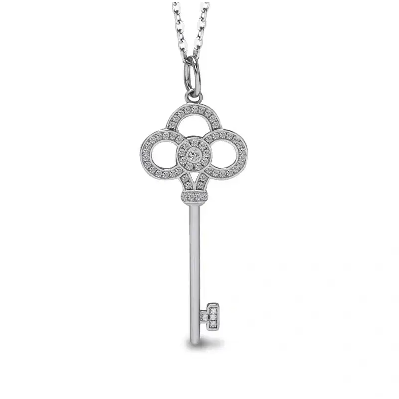 Women's Gold Snowflake Key Pendant Necklace with Diamond Chain