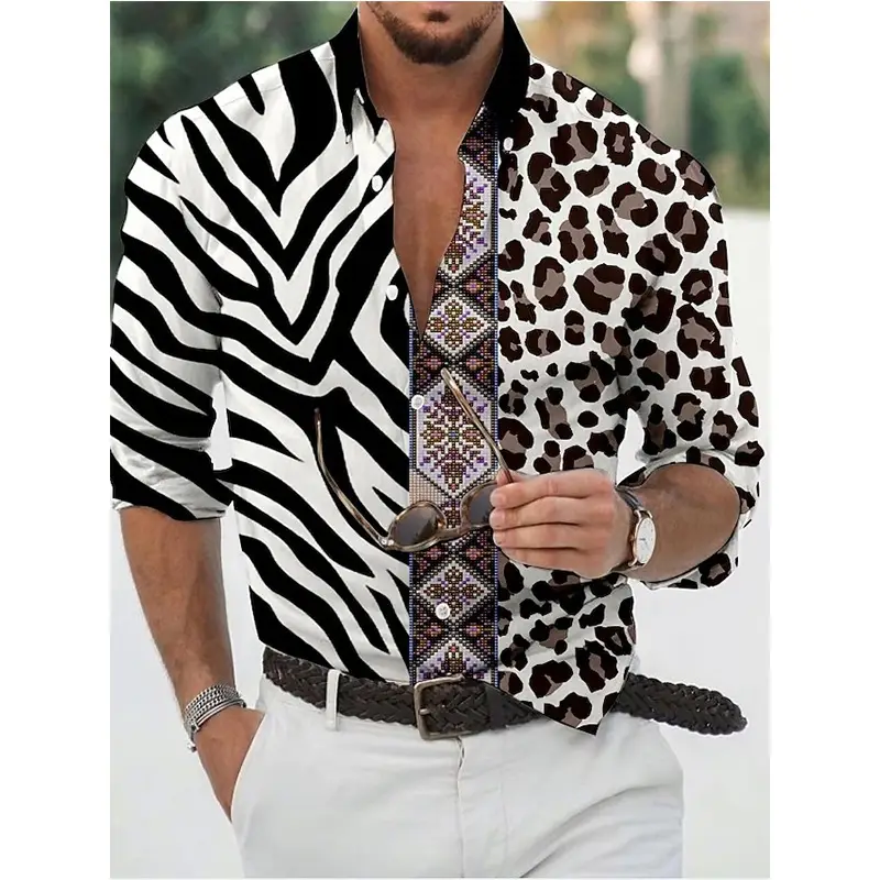3D Leopard Print Long Sleeve Shirt for Men - Image 15