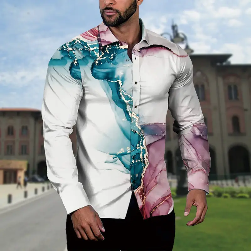 3D Leopard Print Long Sleeve Shirt for Men - Image 16