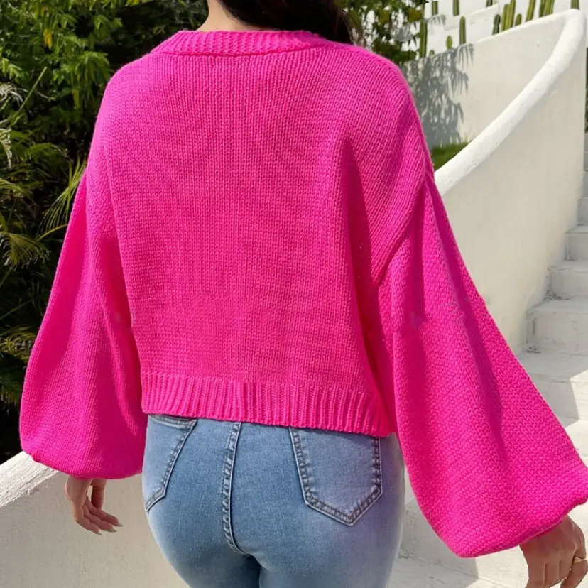 Women's Knitted Flower Sweater Jacket White Cold Shoulder - Image 10