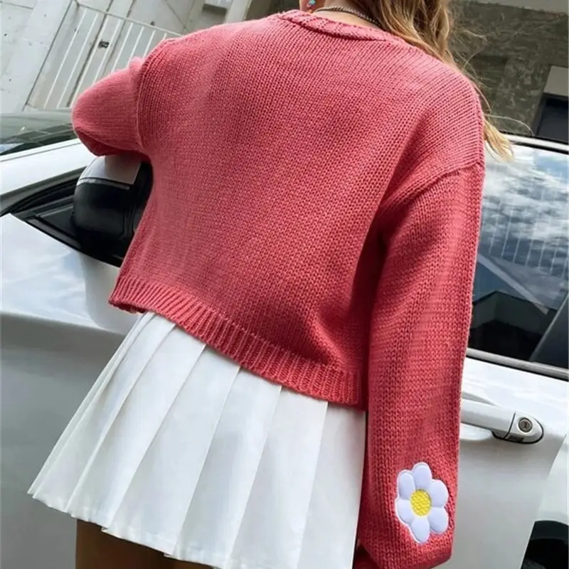 Women's Knitted Flower Sweater Jacket White Cold Shoulder — feature 15