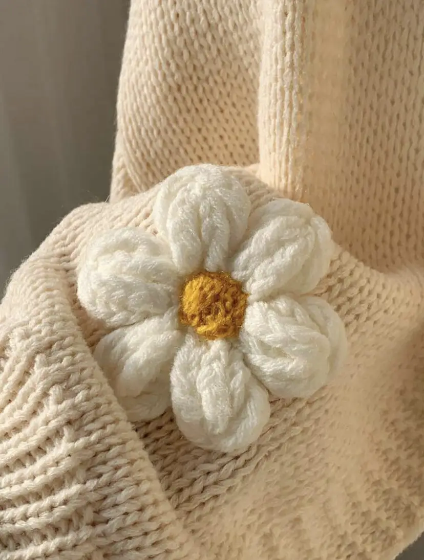 Women's Knitted Flower Sweater Jacket White Cold Shoulder — feature 23
