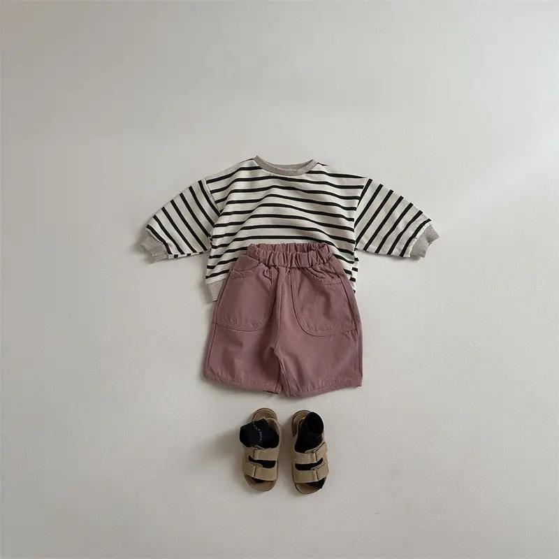 Kids Striped Long Sleeve T-Shirt & Grey Pants Set 2025 Spring Korean Style - Image 4