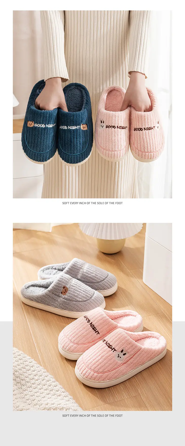 Lidani cotton slippers home indoor warm floor non-slip mute couple thick bottom cotton slippers 27128 — feature 22