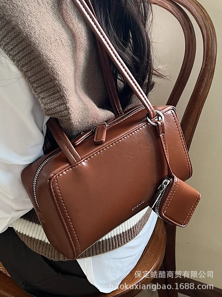 Women's Retro Satchel Shoulder Bag Brown Leather 2025 - Image 6
