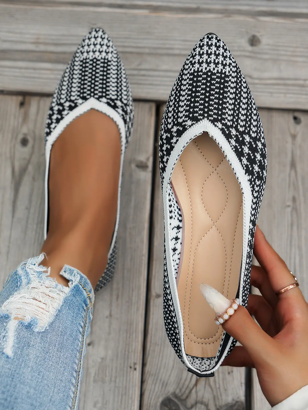 plus size Pointed Flying Woven Shoes Women's Spring and Summer 2025 New Style Thin Fashionable Casual Shallow Mouth Flat Bean Shoes — feature 7