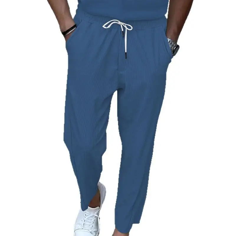 Men Grey Loose Straight Corduroy Pants American Oversize