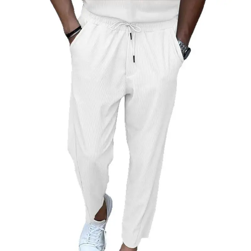 Men Grey Loose Straight Corduroy Pants American Oversize