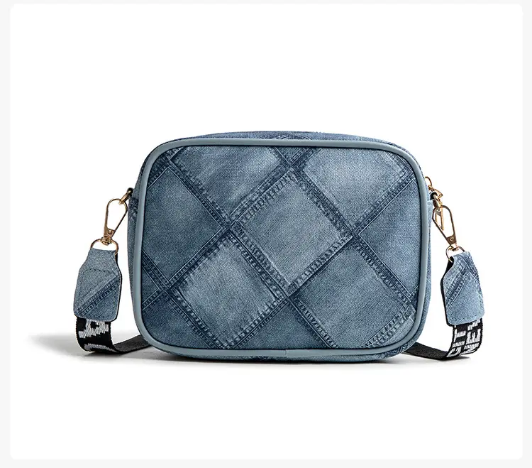Black Rhombus Denim Grain Shoulder Bag — feature 13