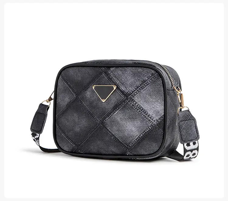 Black Rhombus Denim Grain Shoulder Bag — feature 15
