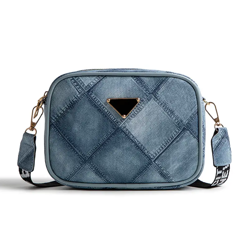 Black Rhombus Denim Grain Shoulder Bag - Image 2