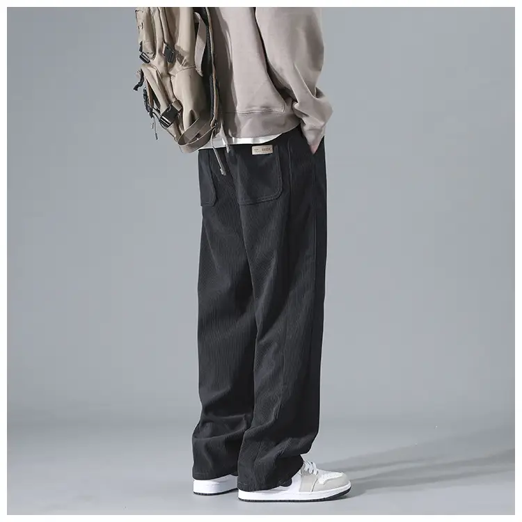 Men's Corduroy Wide Leg Pants Brown Loose Casual — feature 10