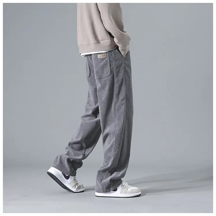 Men's Corduroy Wide Leg Pants Brown Loose Casual — feature 6
