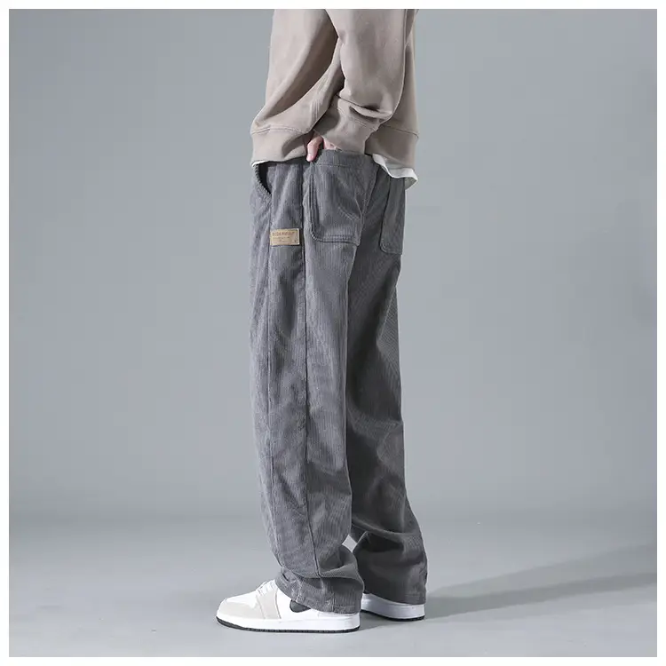 Men Wide Leg Corduroy Pants Brown Sports Casual — feature 4