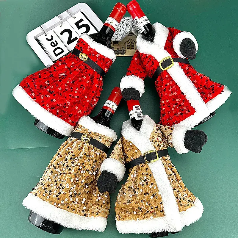 Cross-Country Christmas Wine Bottle Set with Sequins & Plush Fur - Image 6