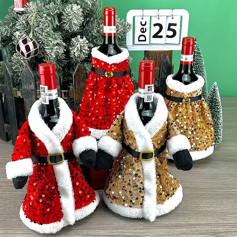 Cross-Country Christmas Wine Bottle Set with Sequins & Plush Fur — feature 5