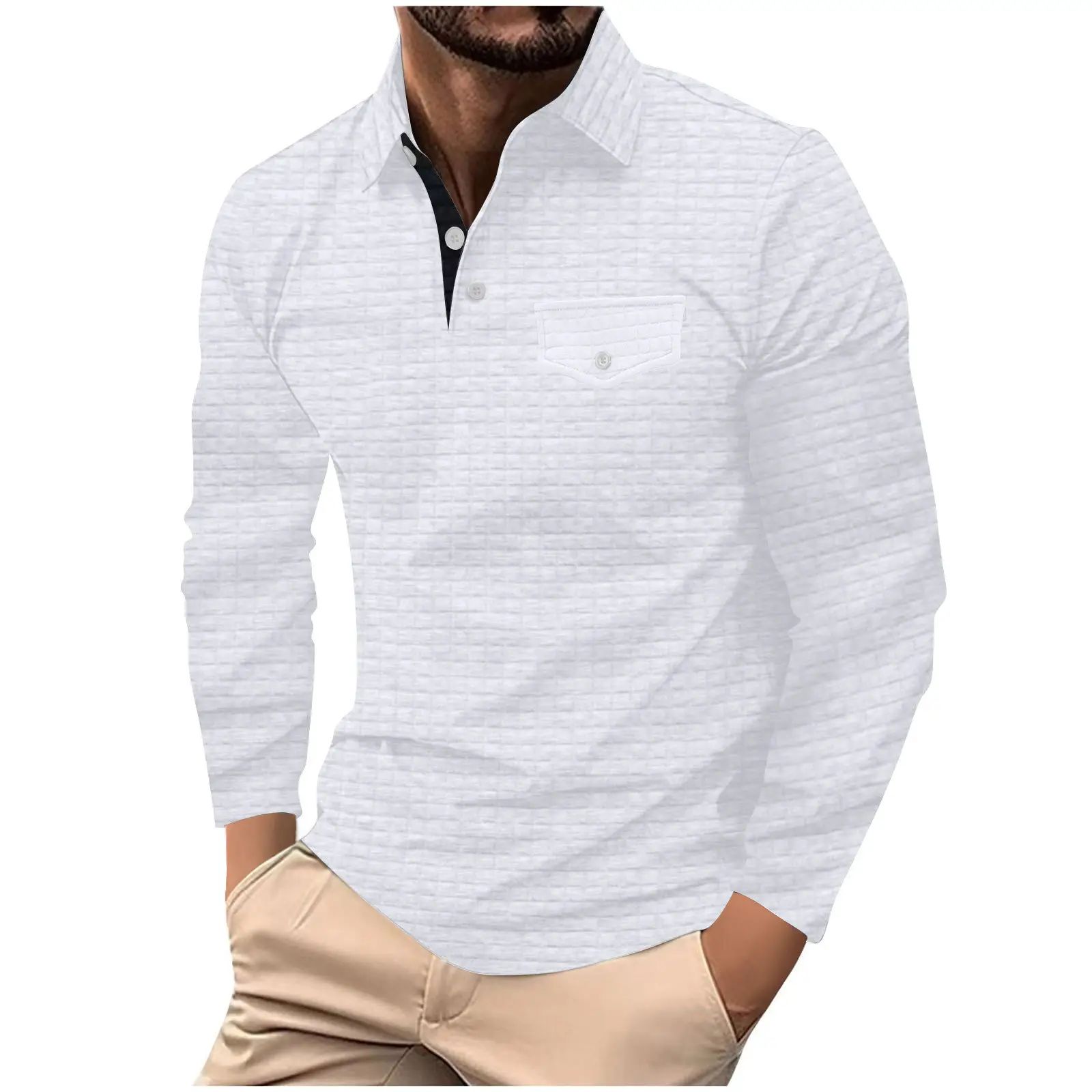 Men's Dark Gray Plaid Polo Shirt with Button Pocket - Image 8