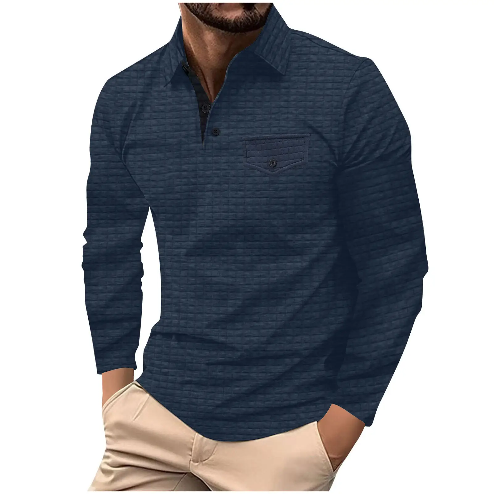 Men's Dark Gray Plaid Polo Shirt with Button Pocket - Image 10