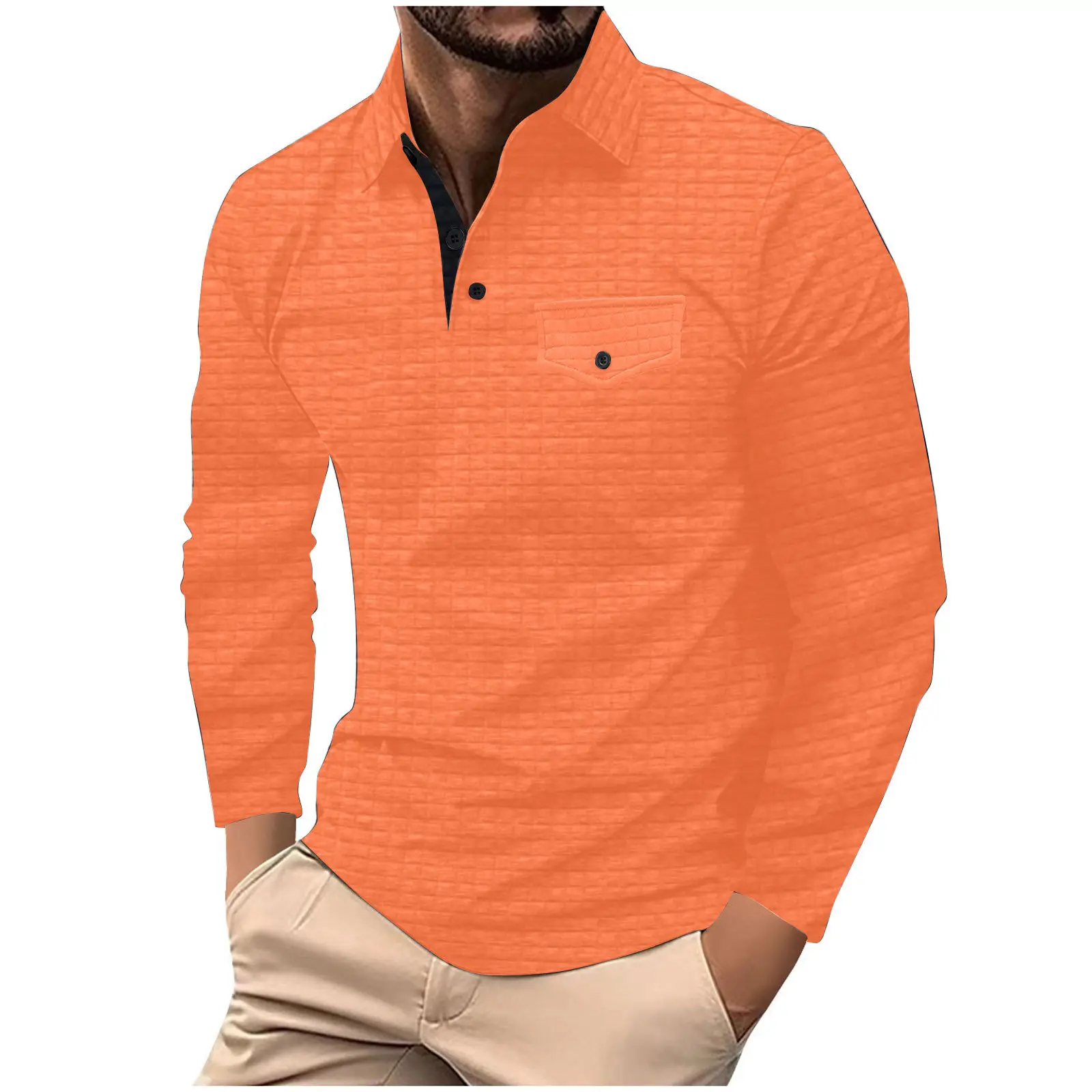 Men's Dark Gray Plaid Polo Shirt with Button Pocket - Image 3
