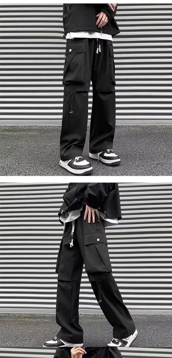 Men Fleece Lined Wide Leg Pants Brown Cargo Style — feature 4