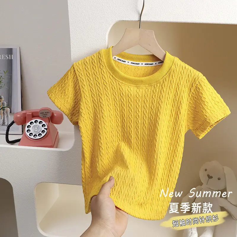 Yellow Knitted Round Neck T-Shirt for Girls Boys