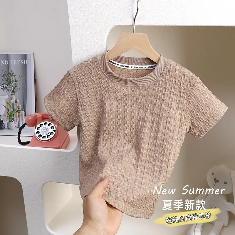 Yellow Knitted Round Neck T-Shirt for Girls Boys